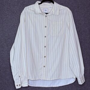 BDG Urban Outfitters Mens Large Button-Down Shirt Beige Stripe Long Sleeve